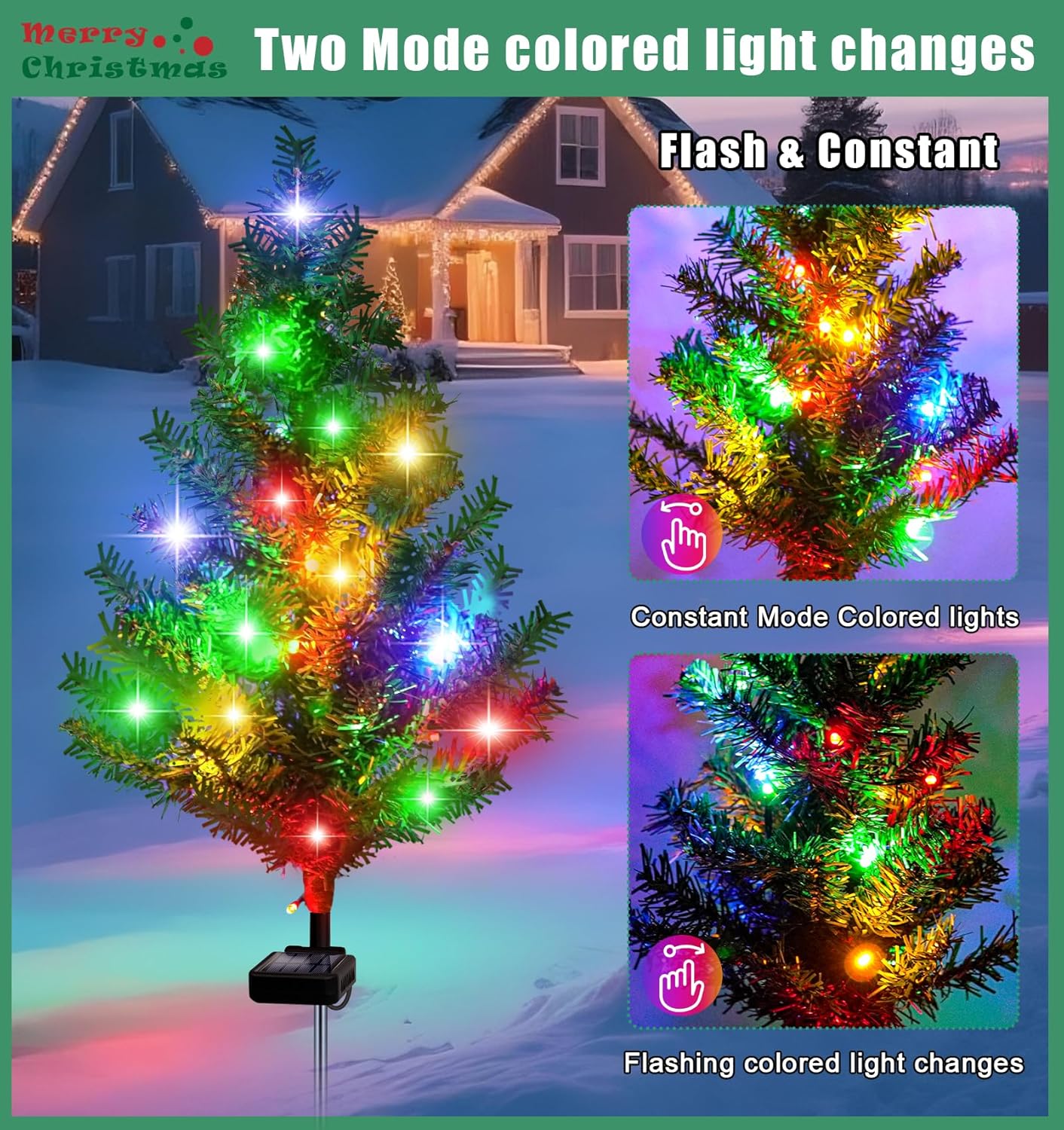 Solar Christmas Tree Outdoor Decor, Waterproof Solar Xmas Decorations Garden Stake Lights, Multi-Color LED Artificial Prelit Christmas Décor for Outside Landscape Pathway Porch Yard Holiday (4 pcs)