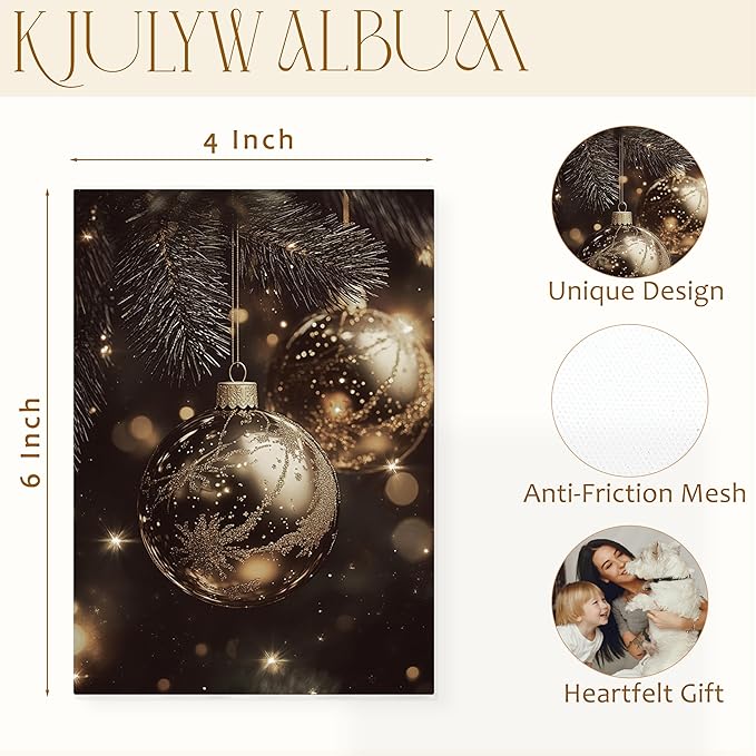 Christmas Photo Albums 4x6 inch Hold 36 Pictures, Christmas Golden Bauble Ball Ornament Small Memory Photo Album Book for Baby Family Graduation Wedding Travel Vacation