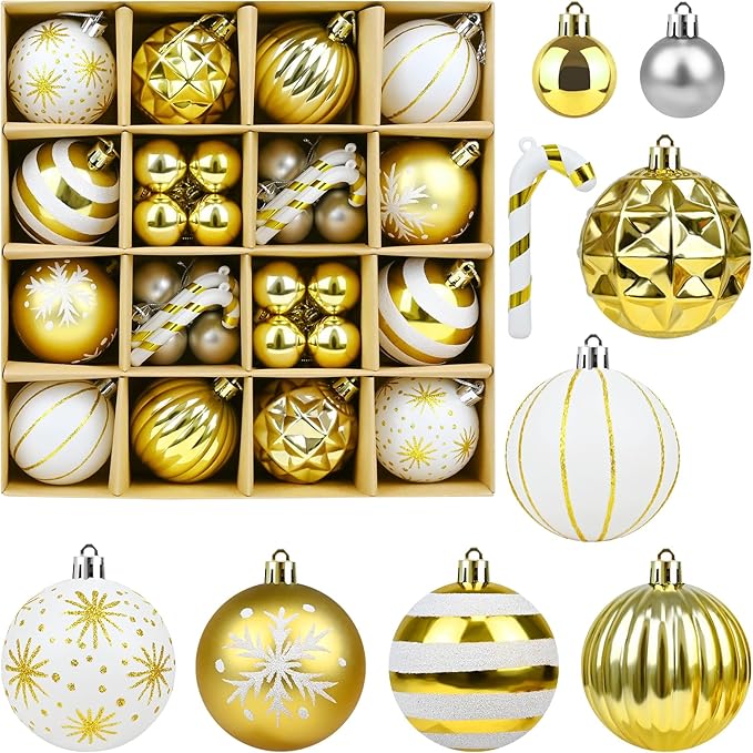 Gold and White Christmas Balls Ornaments - 40Pcs Xmas Tree Decorations, Shatterproof Christmas Ornaments, Hanging Ball Ornament Decorations for Xmas Tree(Multi Color #5)