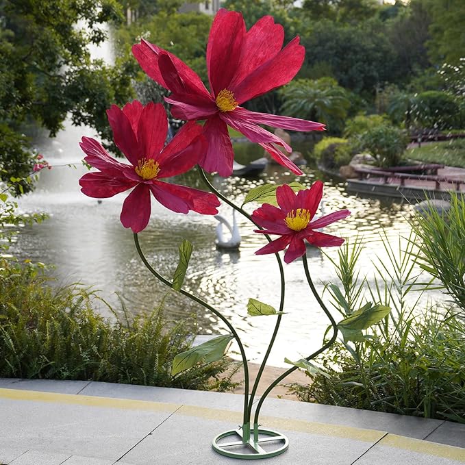 Artificial Giant Flowers for Decoration,Large Paper Daisies Flowers with Stems and Stands Base,Big Flower Decor for Wedding Birthday Party Garden, Party Banquet Background Decor (red)