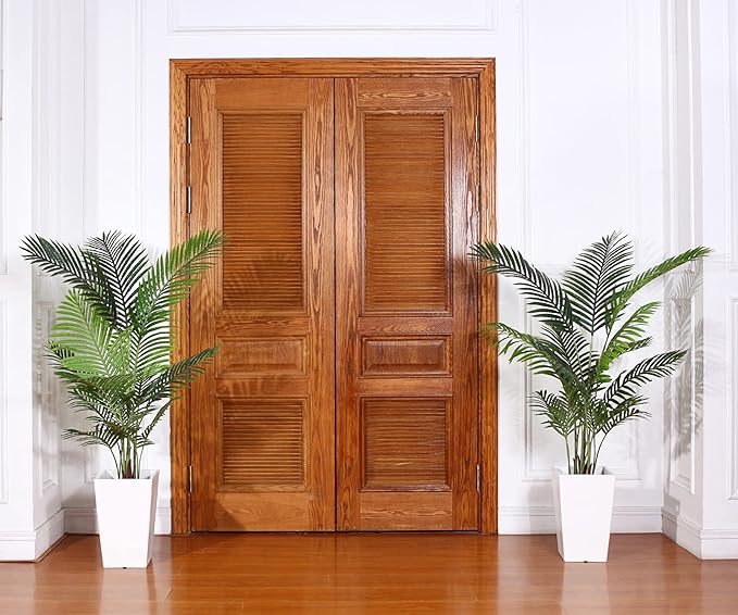 Fopamtri Artificial Areca Palm Plant 4.6 Feet Fake Palm Tree with 15 Trunks Faux Tree for Indoor Outdoor Modern Decor Feaux Dypsis Lutescens Plants in Pot for Home Office Housewarming Gift, 2 Pack