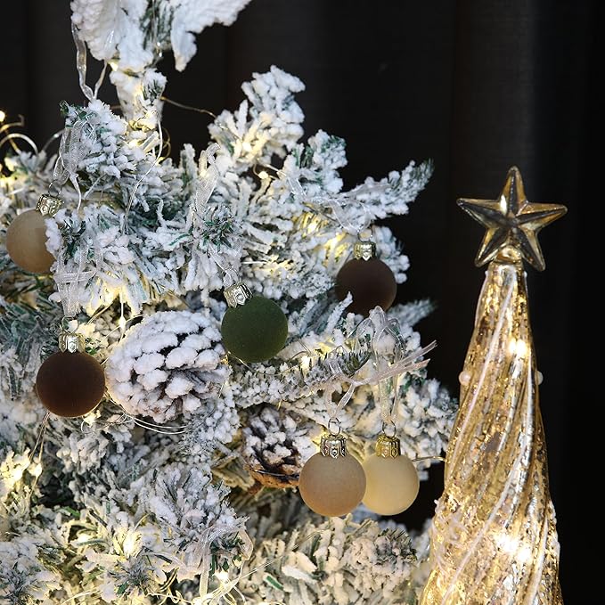 Sea Team 64-Pack Miniature Flocked Velvet Christmas Tree Ball Ornaments Set, Hanging Velour Baubles, Shatterproof Plastic Decorations for Xmas Tree, Wreath, Garland, 30mm/1.18 Inches, Prairie Fall