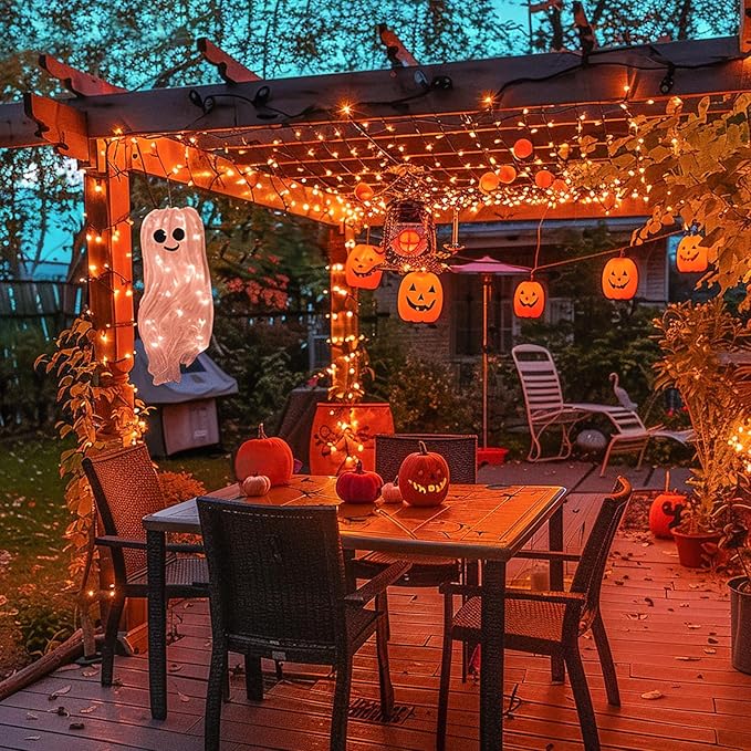 JMEXSUSS 500 LED Orange Halloween Lights Outdoor, 173ft Halloween String Lights Plug in, Waterproof 8 Modes Orange LED Light for Party House Tree Fall Thanksgiving Decorations