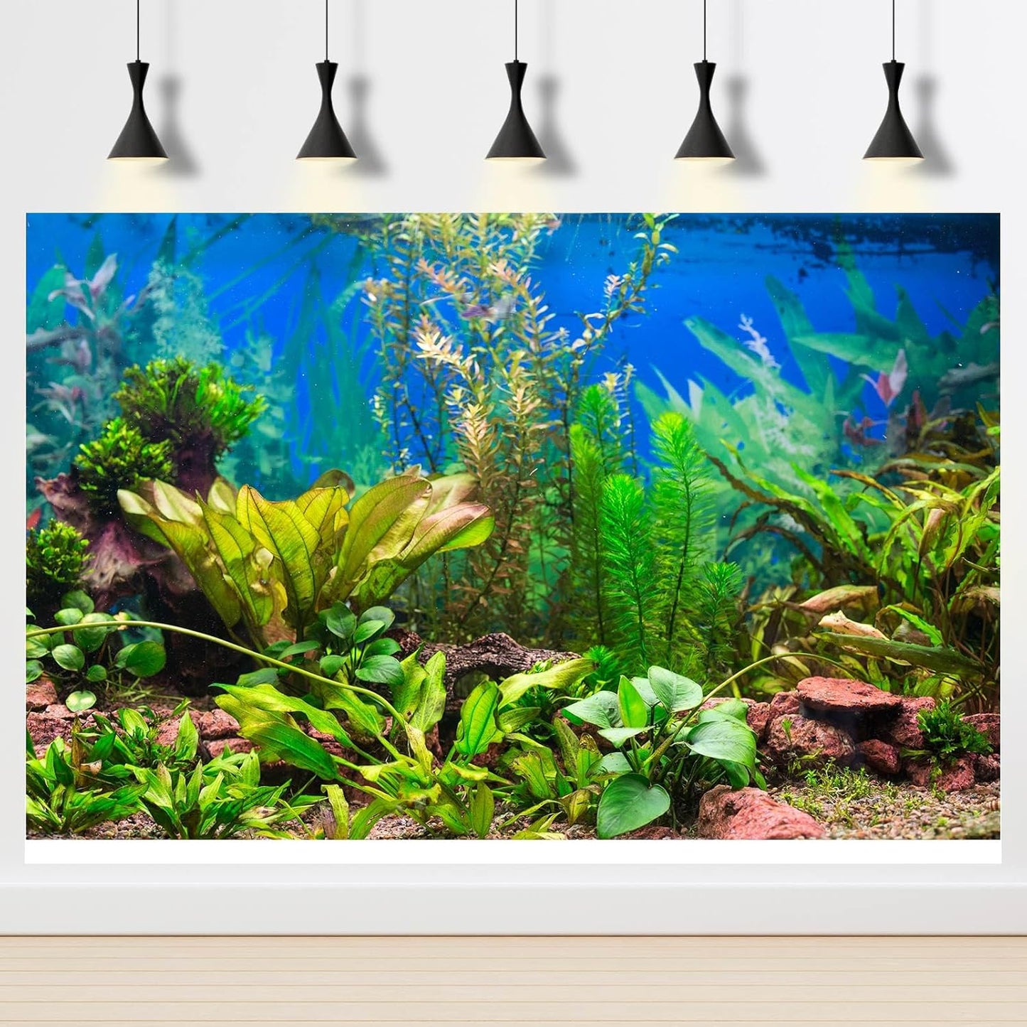 Aquarium Background Various Underwater Grass Plants Fish Tank Background Vivid Green Aquatic Plants Terrarium Backdrop Stone River Bed Dead Wood Purple Stone Fish Tank Wallpaper 48x24in