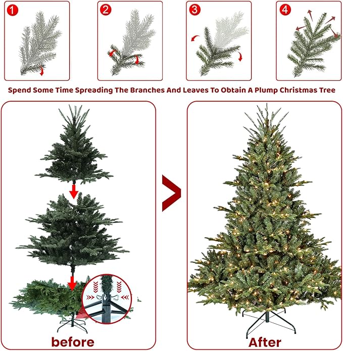 6ft Pre-Lit Christmas Tree | Leheyhey Artificial Chrismas Tree with 500 Lights, 1600 PE&PVC Mixed Branch Tips | Halloween Christmas Tree for Indoor and Outdoor Holiday Decoration