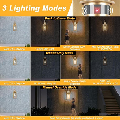 Large Motion Sensor Outdoor Wall Light 20" - Gold Dusk to Dawn Outdoor Lighting, Modern Wall Mount Light Fixture, Waterproof Porch Light Fixture for Outside House Garage, 3 Modes/Anti-Rust
