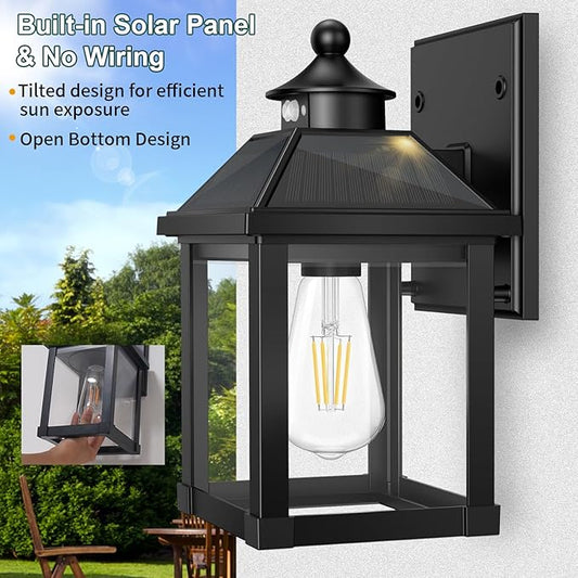 Solar Porch Lights Outdoor, Solar Sconce Lights Outdoor with Motion Sensor, Waterproof Wall Light with Clear Panel for Garage, Porch, Yard, Front Door,5.8 * 5.8 * 11.8in
