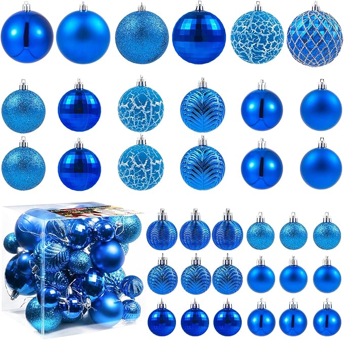 LANGXUN 36pcs Blue Christmas Tree Decorations Balls, Bolas De Navidad, 2025 Christmas Decor, Indoor Outdoor Shatterproof Christmas Ornaments, Xmars Party Wedding Suppiles