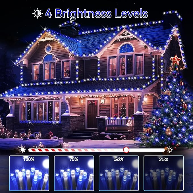 Hezbjiti 1000 LED 403 FT Christmas String Lights Outdoor, 8 Lighting Modes IP44 Waterproof Fairy Lights with Timer and Dimmable Function for Home Party Tree Decorations (Blue+White, Clear Wire)
