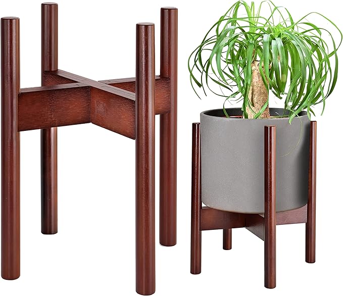 ZPirates Wood Plant Stand for Corner and Floor - Holds Tall/Short, Faux/Fake, Living Plants and Flowers - Adjustable Sideways, Fits Small to Large Round Planter Pots - Indoor, Outdoor Patio