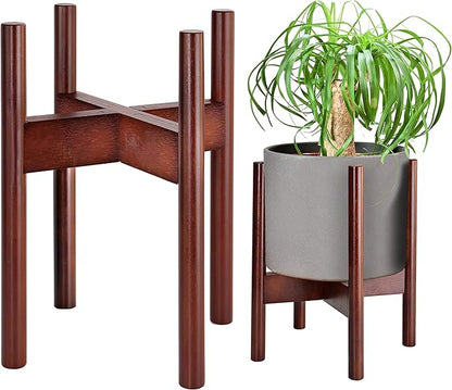 ZPirates Wood Plant Stand for Corner and Floor - Holds Tall/Short, Faux/Fake, Living Plants and Flowers - Adjustable Sideways, Fits Small to Large Round Planter Pots - Indoor, Outdoor Patio