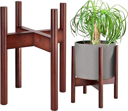 ZPirates Wood Plant Stand for Corner and Floor - Holds Tall/Short, Faux/Fake, Living Plants and Flowers - Adjustable Sideways, Fits Small to Large Round Planter Pots - Indoor, Outdoor Patio
