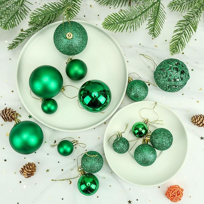 Aitsite 100 Pack Christmas Tree Ornaments Set Mini Shatterproof Holiday Ornaments Balls for Christmas Decorations (Green)