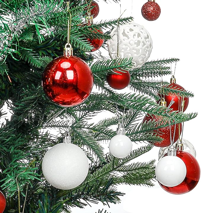 Aitsite 100 Pack Christmas Tree Ornaments Set Mini Shatterproof Holiday Ornaments Balls for Christmas Decorations (Red and White)