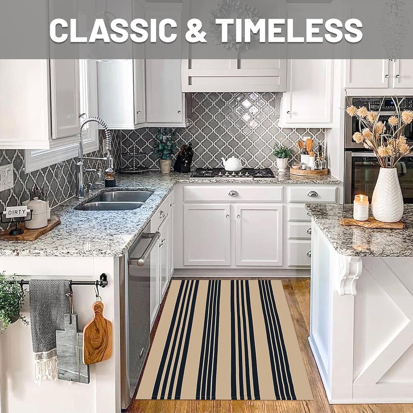 IOHOUZE Black and Tan Striped Rug 3'x5' Front Door Rugs Outdoor, Washable Area Rug for Front Porch, Spring Summer Welcome Mats Outdoor Indoor, Doormat for Entryway Porch Entrance