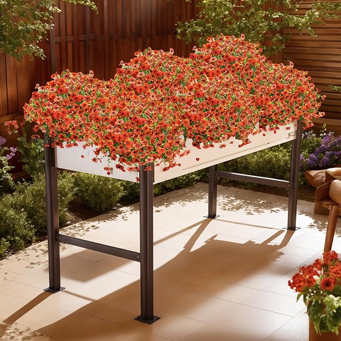 SHIAWASENA Realistic Outdoor Fake Plants Flowers, Artificial Flowers, UV Resistant, 12 Bundles Faux Silk Colorful Violet Flowers Bouquet with Eucalyptus (Orange)