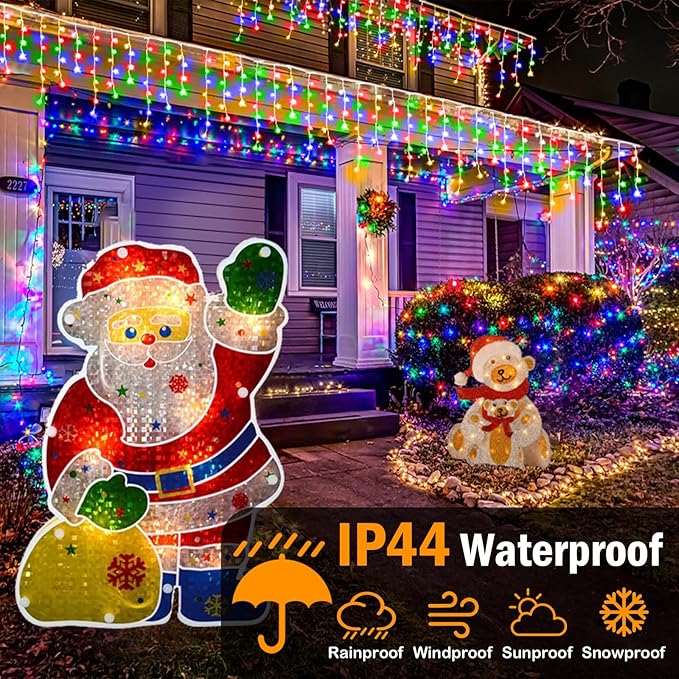 Christmas Lights Outdoor, 2 Pack Total 98FT 960 LED Ice Lights for Outside with 180 Drops 8 Modes Timer Memory, Plug in Waterproof for Holiday Eaves Yard Roof Party Christmas Decor (Multicolor)