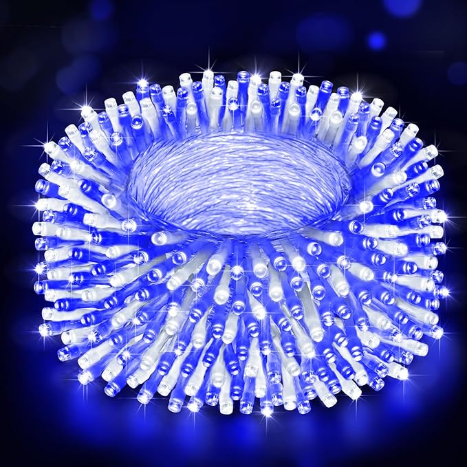 Heceltt Christmas Lights Outdoor, 125FT 350 LED String Lights 8 Modes and Timer Memory Function Twinkle Fairy Lights Waterproof Plug in for Xmas Tree Wedding Party Holiday Decor(Blue and White)