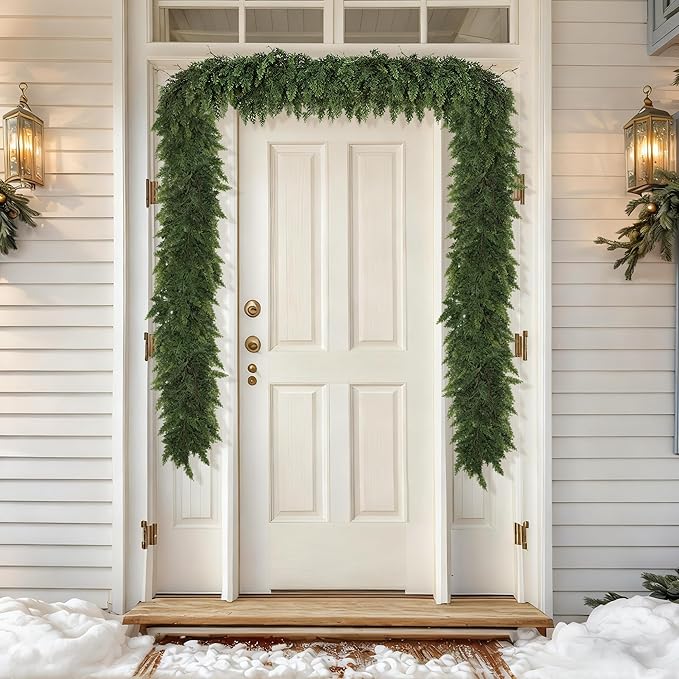 Realistic Christmas Garland for Mantle 6FT Real Touch Thick/Lush Artificial Cedar Garlands Christmas Decorations Indoor Christmas Garland for Stairs Railing Outdoor Fireplace Table Xmas Holiday Decor