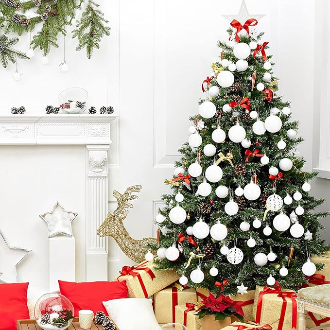 Aitsite 100 Pack Christmas Tree Ornaments Set Mini Shatterproof Holiday Ornaments Balls for Christmas Decorations (White)