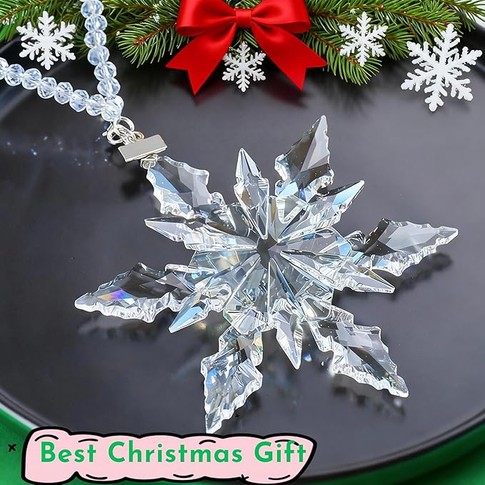 Luxury Crystal Christmas Snowflake Ornaments Christmas Tree Hanging Decorations Gifts for Women Girls Family Friends (Clear)