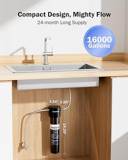 Dreamwills DS15 Under Sink Water Filter System, 1.3 GPM Direct Connect Kitchen Faucet Filtration, 3-Minute Tool-Free Install, Reduces Lead, Chlorine, Bad Taste, Retains Minerals, 2 Years