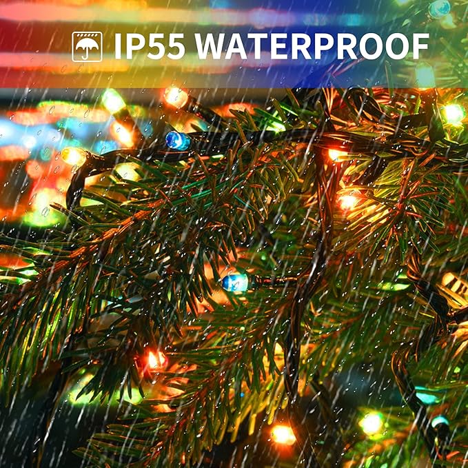 XTF2015 Christmas Outdoor Indoor Lights, 105ft 300 LED End to End Connected 9 Modes Timer Remote Christmas String Lights for Trees, Patio, Garden, Party, Wedding, Holiday (Warm White + Multicolor)