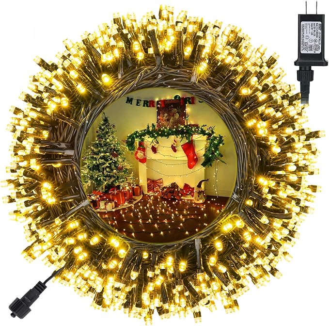 Toodour Christmas Lights Outdoor, 131ft 350 LED String Lights, Timer, Waterproof 8 Modes Outdoor Christmas String Light - Twinkle Light for Tree Home Garden Yard Wedding Party Xmas Decor(Warm White)