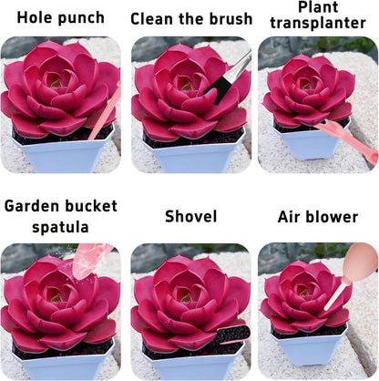 6Pcs Mini Succulent Tools Set, Garden Hand Tools Kit for Indoor Plant Care, Succulent Bonsai Miniature Garden Tool Set, Small Gardening Tools for Transplanting Digging Planting, Pink