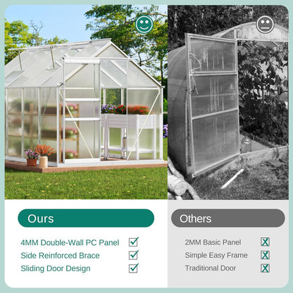 YITAHOME Polycarbonate Greenhouse 6x8FT Heavy Duty Green Houses Outdoor Greenhouses Aluminum Sliding Doors Vent Window Large for Garden Backyard, Silver
