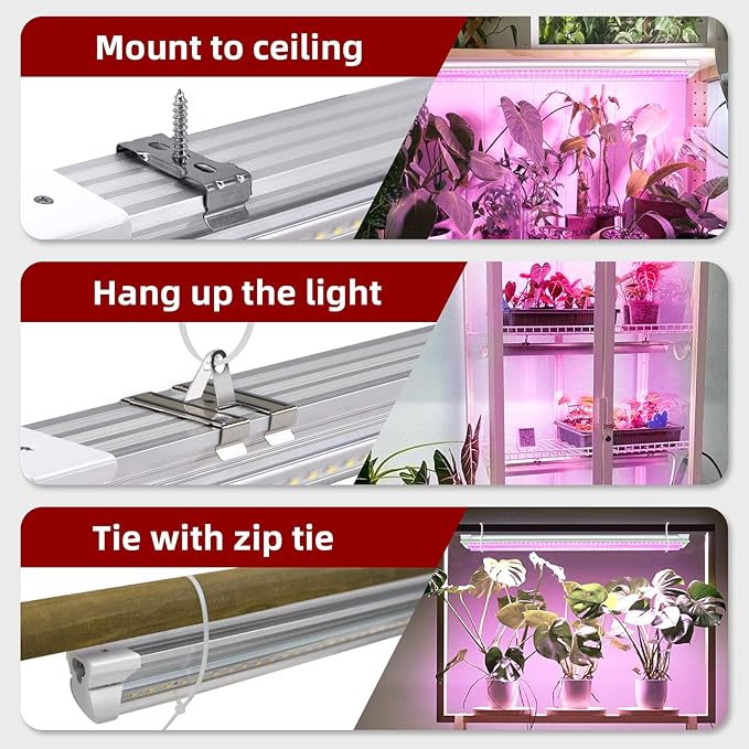 8 Pack LED Grow Light 2FT, Upgrade 192W(8×24W) High Intensity Full Spectrum Indoor Grow Lights with High PPFD Value, T8 Grow Lights for Indoor Plants, Seed Starting, Succulent, Vegetables