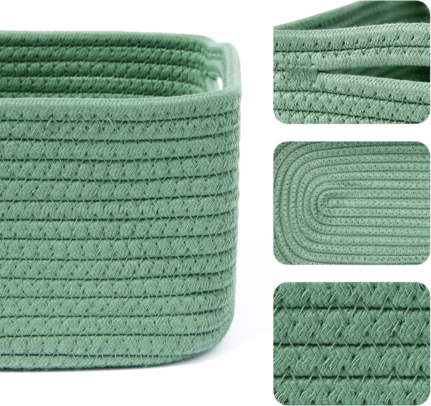 Small Storage Baskets for Organizing | Closet Organizer Bins | Shelf Toy Basket | Woven Rope Baskets | Cube Decorative Box | Shallow Basket | 13x8.5x5.1” | 3 Packs Green
