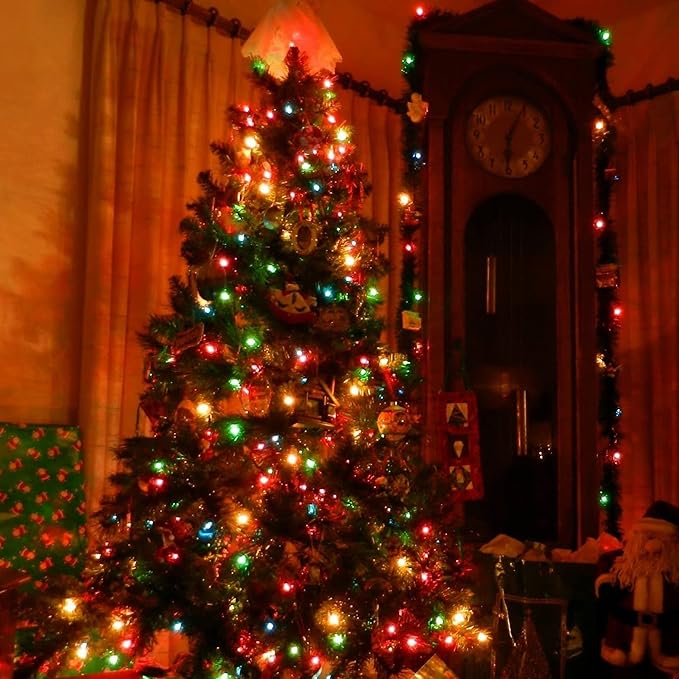 NEROSUN Multi-Colored Battery Operated Christmas Lights, 50 LED 16FT Waterproof String Christmas Tree Lights with 8 Modes, Xmas Decorations for Indoor Outdoor Yard Wedding Home Decor