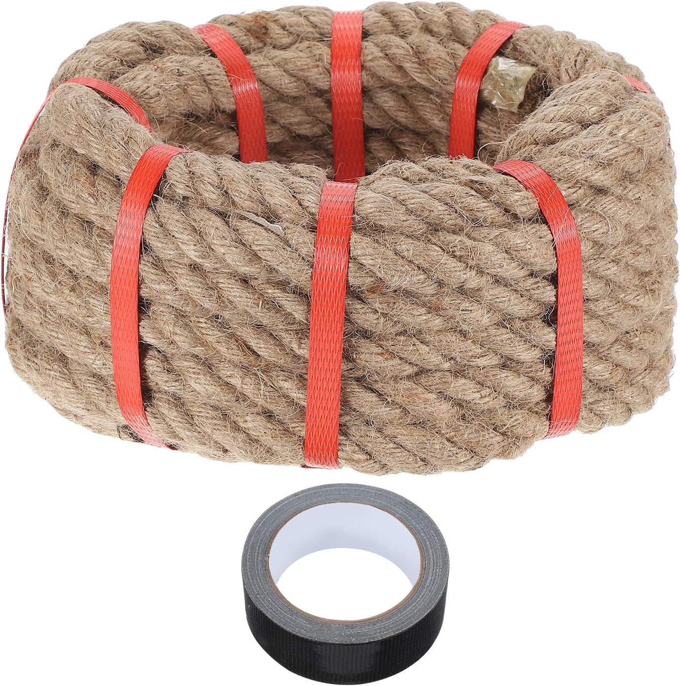 MECCANIXITY Jute Rope 0.8 Inch x 30ft, Thick Twine Rope Ropes Braided Jute Twine Natural Brown Burlap Cord String Heavy Twisted with Tape for Decorative Crafts Railing Swing Tug of War