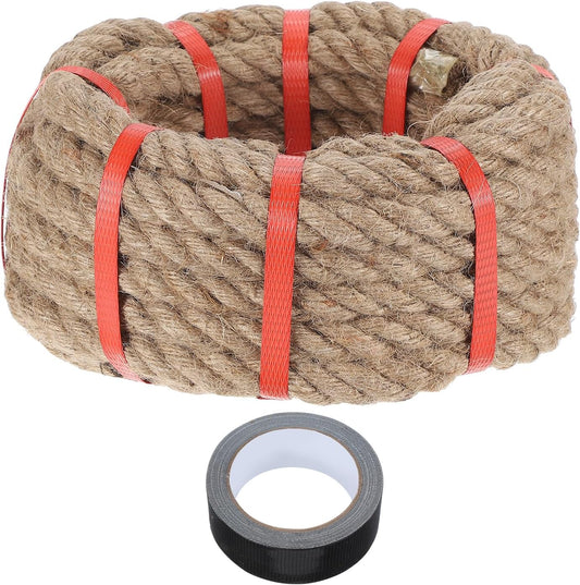 MECCANIXITY Jute Rope 0.8 Inch x 30ft, Thick Twine Rope Ropes Braided Jute Twine Natural Brown Burlap Cord String Heavy Twisted with Tape for Decorative Crafts Railing Swing Tug of War