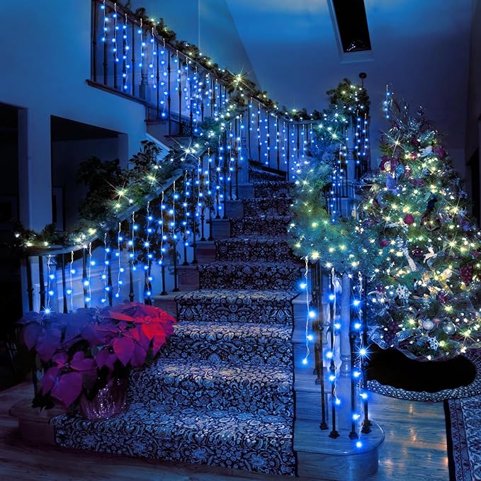 131FT Christmas Lights Outdoor 1440 LED Christmas Decorations Waterproof Plug in with 8 Modes & Timer Christmas Lights for Roof Party Garden Holiday Decor (Blue)