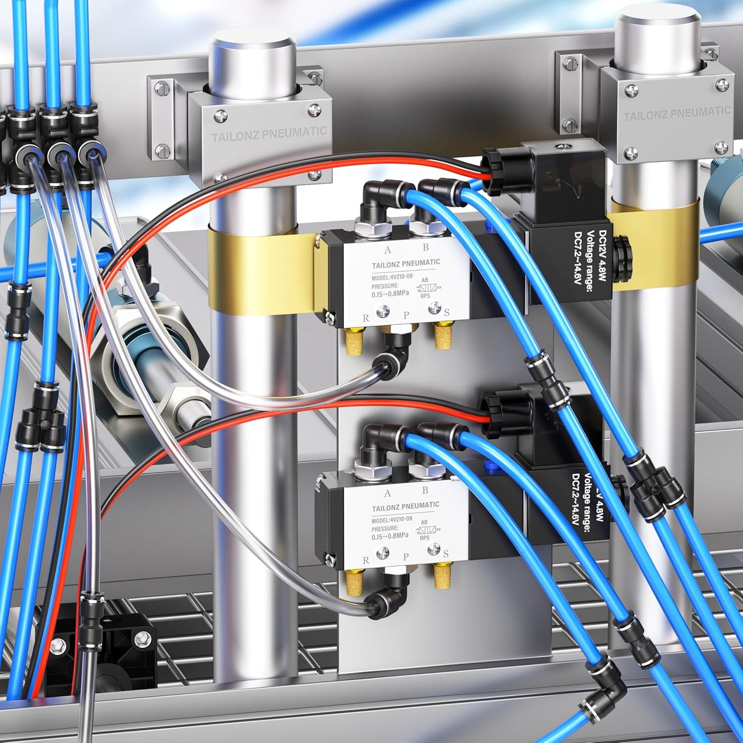 TAILONZ PNEUMATIC Black 1/4 Inch od Push to Connect Fittings Pneumatic Fittings Kit 10 Spliters+10 Elbows+10 tee+10 Straight (40 pcs)