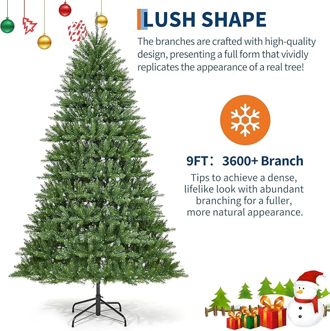 GarveeHome 9ft Christmas Tree, Artificial Christmas Trees with Dense Branches Realistic Holiday Décor Tree with Base