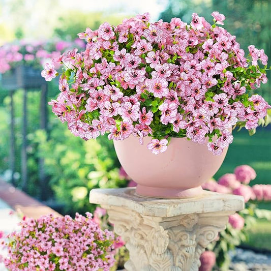 14 Bundles Fake Mums Fake Plants Artificial Mums for Outdoors Artificial Flowers for Yard Porch Home Garden Fall Indoor Outdoor Decor(Pink)