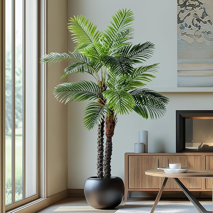 6.2FT Artificial Phoenix Palm Tree Artificial Plants Indoor Outdoor Large Faux Coconut Silk Palm Tree Tropical Fake Tree Faux Sago Palm Plant for Modern Farmhouse Yard Outside Patio Poolside