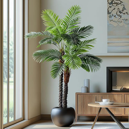 6.2FT Artificial Phoenix Palm Tree Artificial Plants Indoor Outdoor Large Faux Coconut Silk Palm Tree Tropical Fake Tree Faux Sago Palm Plant for Modern Farmhouse Yard Outside Patio Poolside