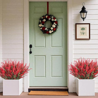 Ouddy Decor 12 Bundles Artificial Lavender Fake Flowers Faux Plastic Plants for Home Wedding Kitchen Garden Patio Window Box Office Table Centerpieces Indoor Outdoor Decor, Red