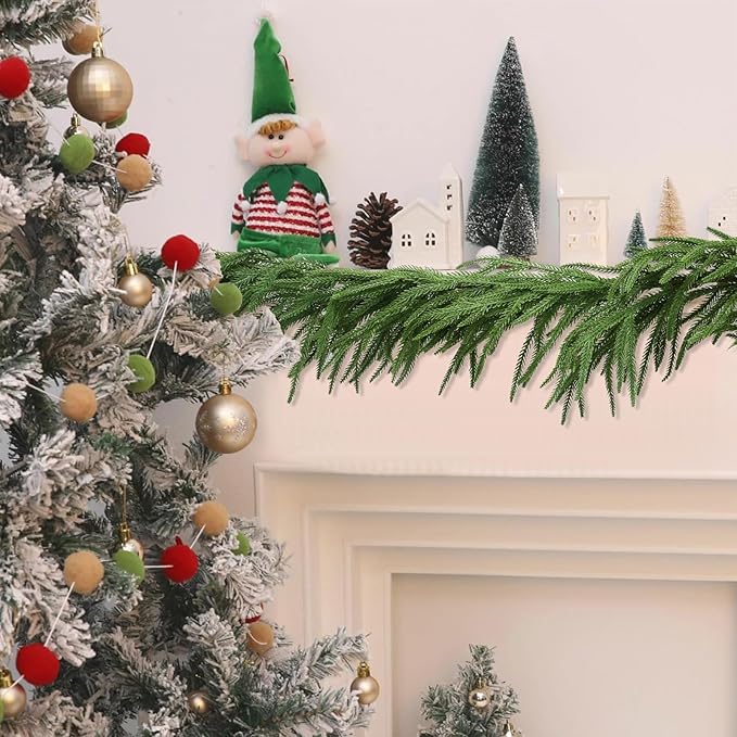 Faux Norfolk Pine Christmas Garland – Real Touch Greenery Artificial Cedar Christmas Garland for Fireplace Mantel, Staircase, Door Frame, Holiday Indoor Winter Décor (6FT-2Pack)