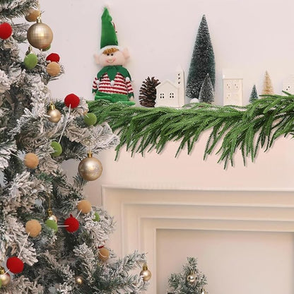 Faux Norfolk Pine Christmas Garland – Real Touch Greenery Artificial Cedar Christmas Garland for Fireplace Mantel, Staircase, Door Frame, Holiday Indoor Winter Décor (6FT-2Pack)