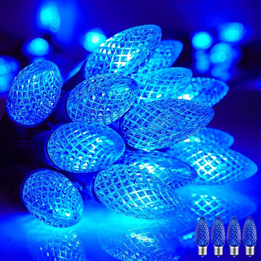 Minetom C9 Christmas String Lights, 100 Ft Blue C9 Outdoor Christmas Lights with 100 Strawberry C9 Led Bulbs, Connectable UL Certified for Outdoor Indoor Roofline Holiday Backyard Xmas Decor