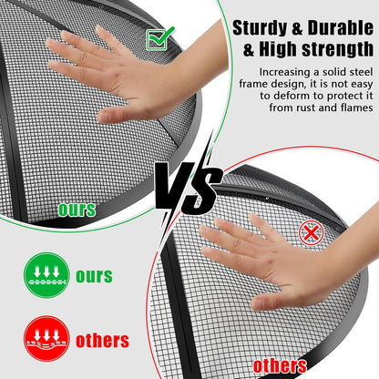 Fire Pit Spark Screen, Fire Pit Screen 40 Inch Round with Handle & Poker, Collapsible Heavy Duty Mesh Fire Pit Cover Fire Pit Lid for Outdoor/Patio/Backyard/RV Camping/Beach