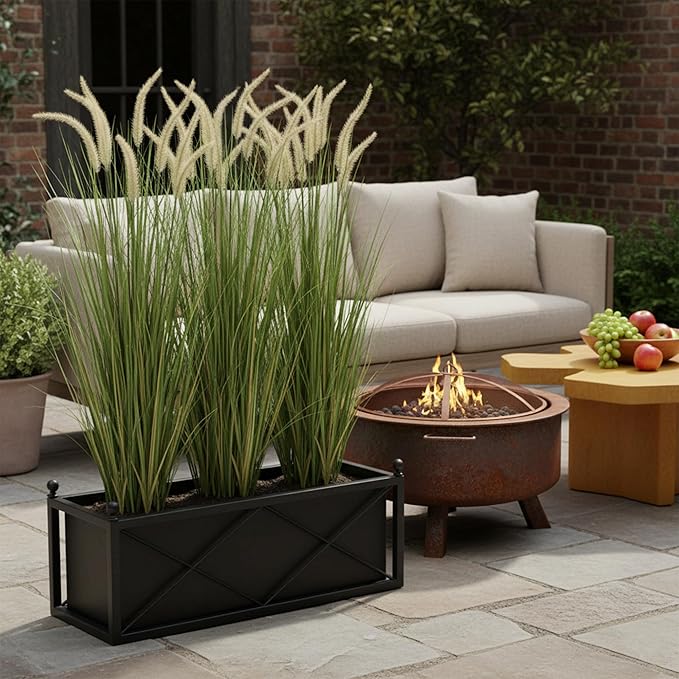 KOL Artificial 4ft Horsetail Reed Grass, 47.2in Artificial Indoor Outdoor Fake Grass Plant, Home Office Wedding Decorative Artificial Plants & Flowers in Pot Faux Plant Greenery, Housewarming Gift