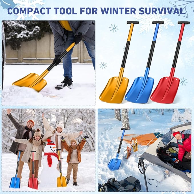 Gisafai 3 Pcs 34'' Detachable Emergency Snow Shovel for Car Aluminum Extendable Collapsible Snow Shovel Emergency Car Cleaning Equipment Suitable for Truck SUV Van Camp Outdoor (Red,Gold,Blue)