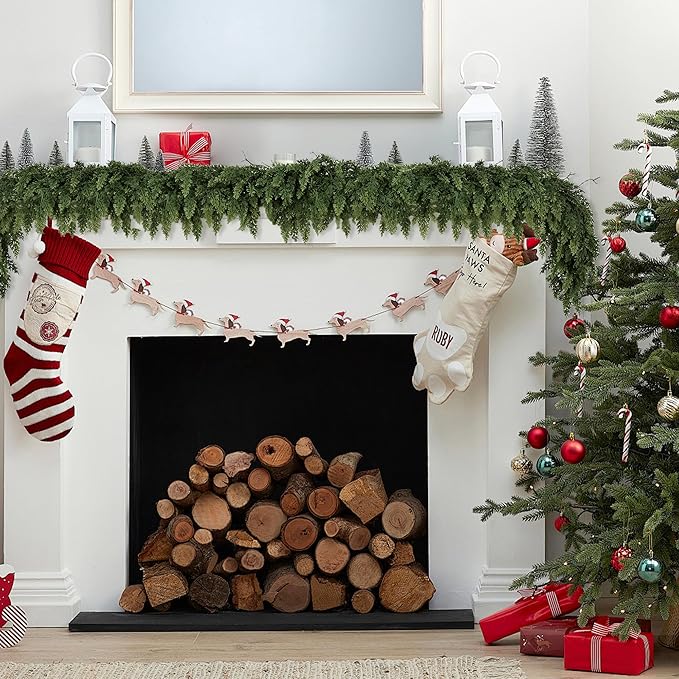 Realistic Christmas Garland for Mantle Real Touch Thick/Lush Artificial Cedar Garlands Christmas Decorations Indoor Christmas Garland for Stairs Railing Outdoor Table Xmas Holiday Decor Greenery 5FT