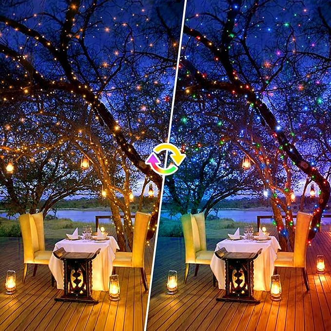 328 FT 720 LED Christmas Lights Outdoor Fairy Lights Plug In Color Changing String Lights Waterproof 11 Modes Timer for Outside House Tree Garden Wedding Party Decorations-Warm White to Multicolored